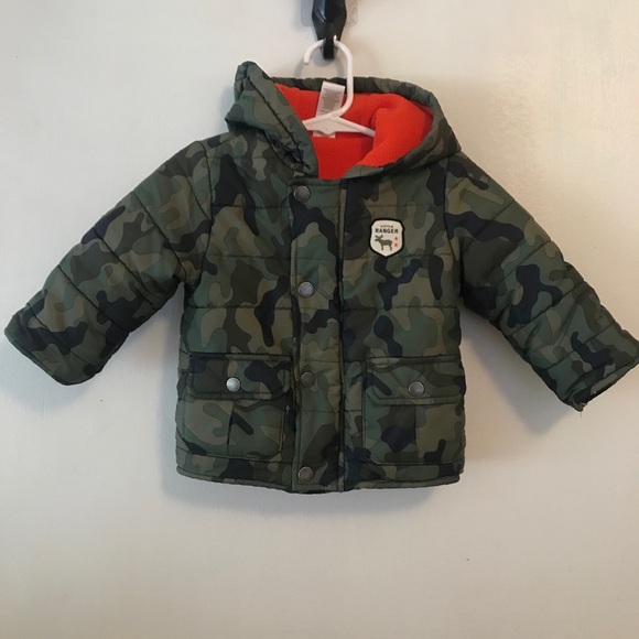 Little Me Puffer Jacket Camo 18 M Green Orange - Picture 2 of 16